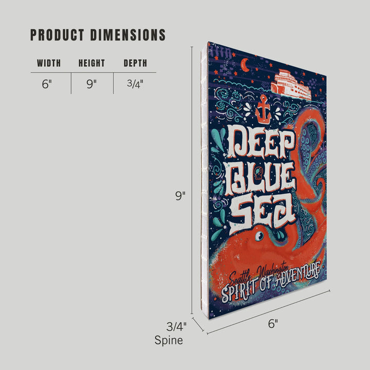 Lined 6x9 Journal, Seattle, Washington, Giant Octopus, Deep Blue Sea, Spirit Of Adventure, Lay Flat, 193 Pages, FSC paper