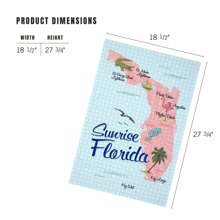Sunrise, Florida, Typography and Icons, Pink and Blue, Jigsaw Puzzle