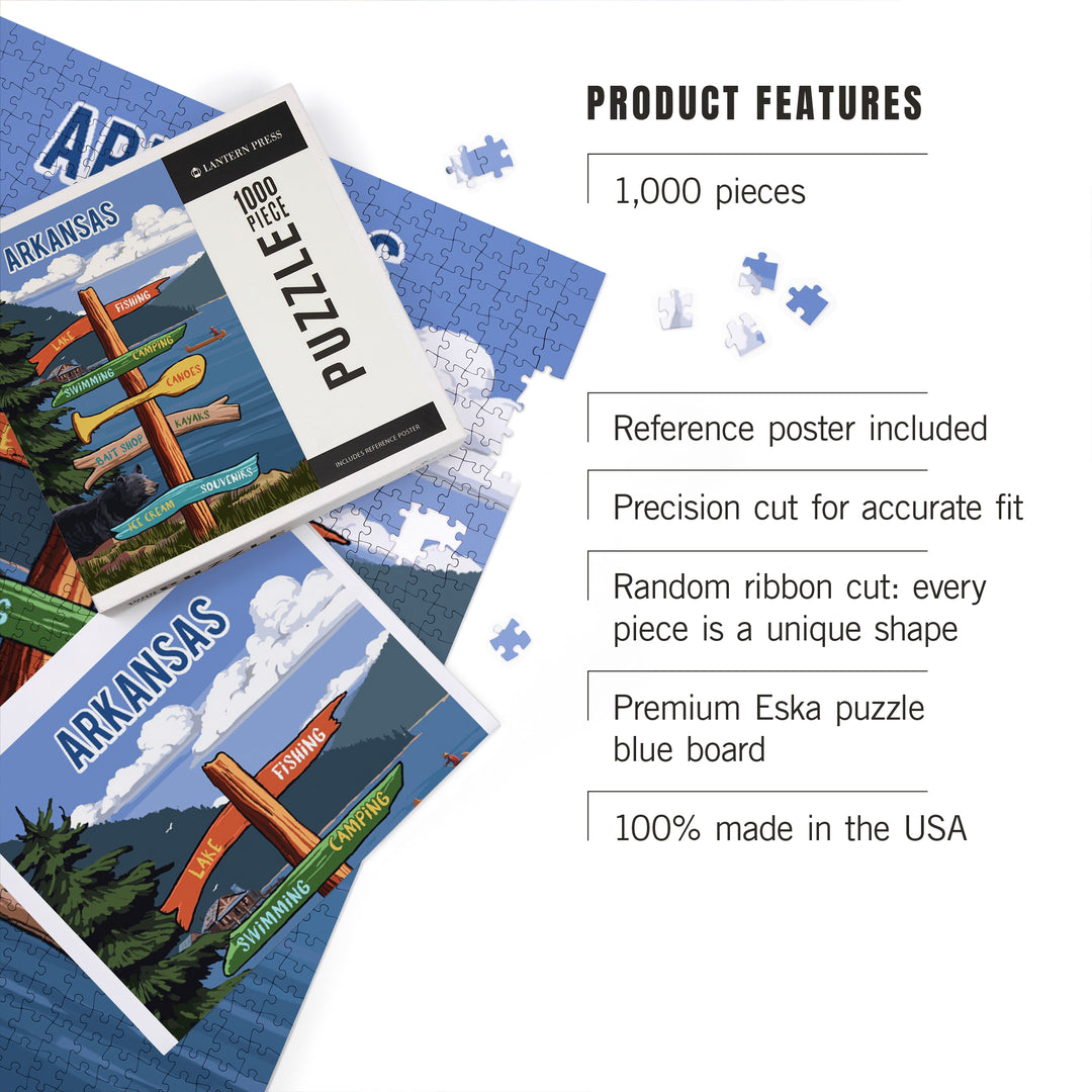 Arkansas, Signpost, Lake and Bear, Jigsaw Puzzle