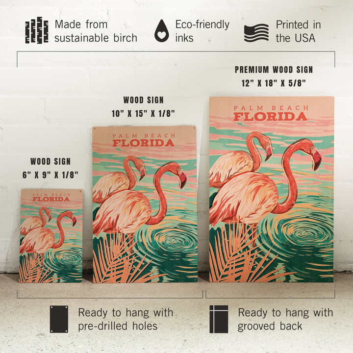 Palm Beach, Florida, Flamingo, Vintage Print Press, Wood Signs and Postcards