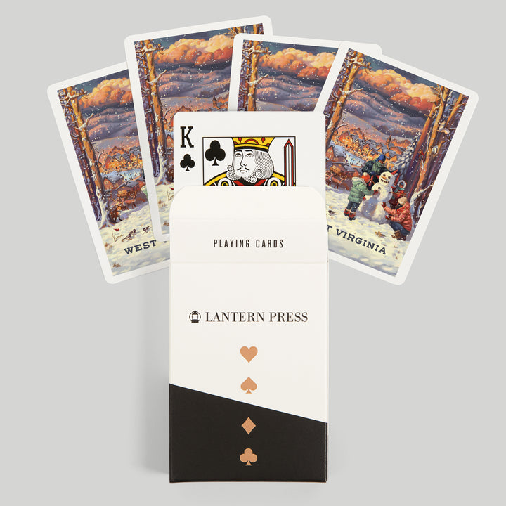 Playing Cards, West Virginia, Merry and Bright, Vintage Snowman, 52 Card Deck with Jokers in Box, Unique Art