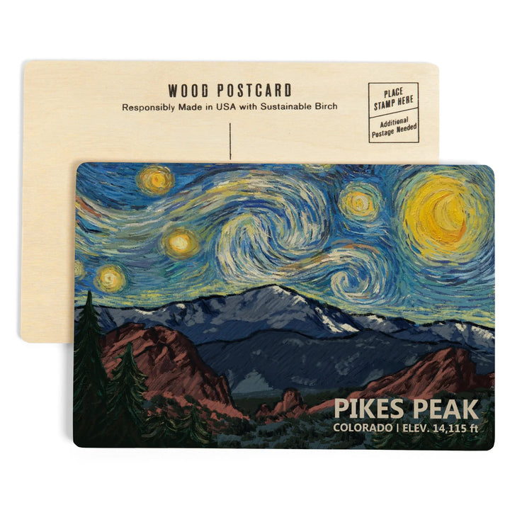 Pikes Peak, Colorado, Van Gogh Starry Night, Wood Sign and Postcards
