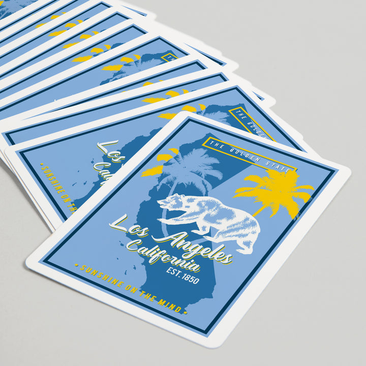 Playing Cards, Los Angeles, California, State Outline, Urban Traveler, Blue and Yellow, 52 Card Deck with Jokers in Box, Unique Art