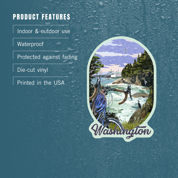 Washington, Bike Ride and Ferry, Contour, Vinyl Sticker
