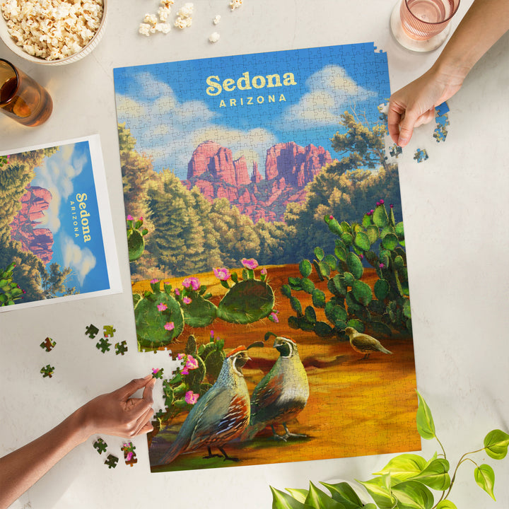 Sedona, Arizona, Oil Painting, Quail with Prickly Pear, 1000 Piece Jigsaw Puzzle