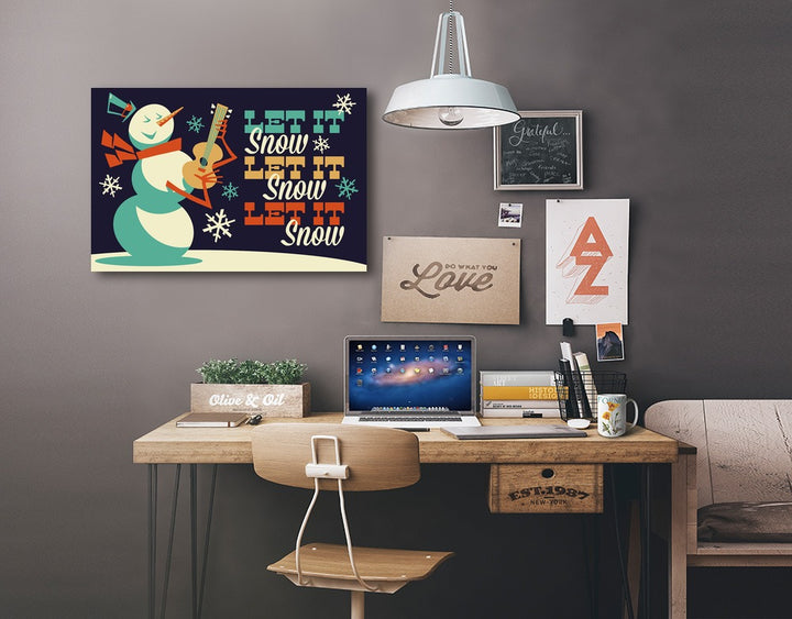 Let it Snow Snowman, Retro Christmas, Lantern Press Artwork, Stretched Canvas