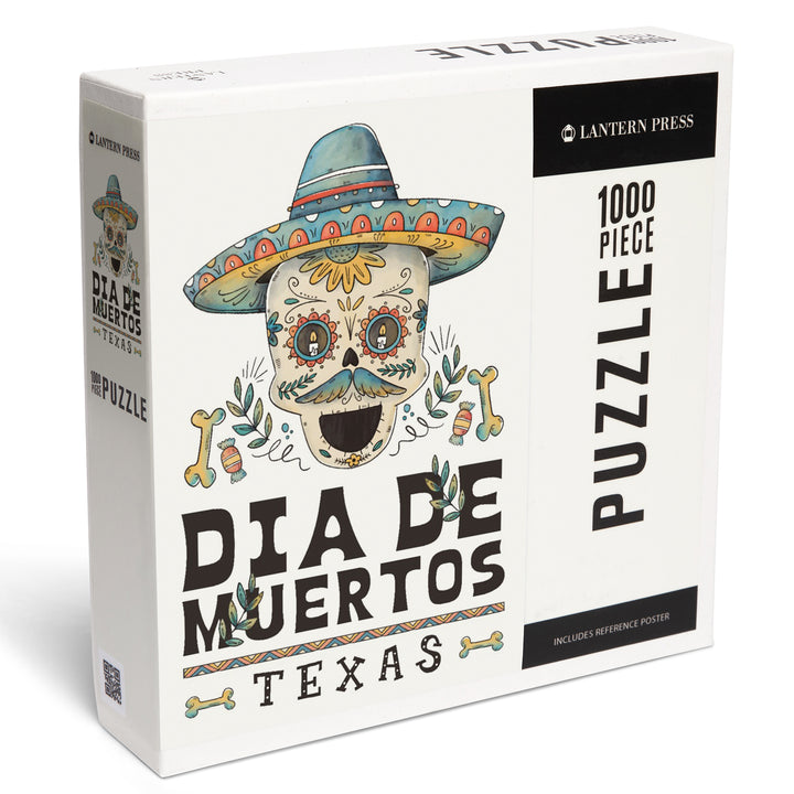 Texas, Watercolor, Dia De Los Muertos, Sugar Skull with Sombrero, 1000 Piece Jigsaw Puzzle