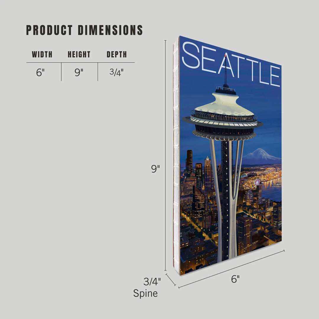 Lined 6x9 Journal, Seattle, Washington, Space Needle Aerial View, Lay Flat, 193 Pages, FSC paper
