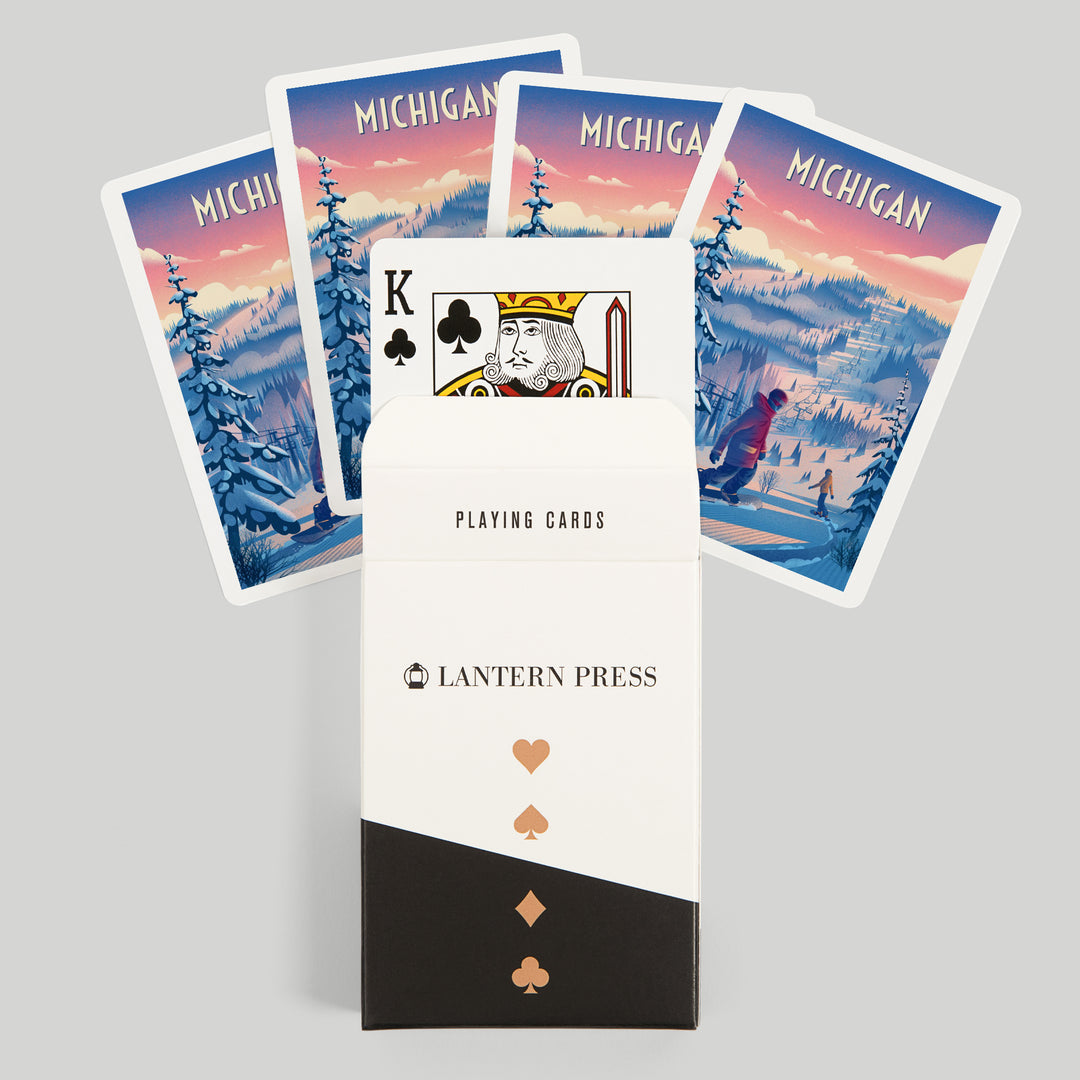 Playing Cards, Michigan, Shred the Gnar, Snowboarding, 52 Card Deck with Jokers in Box, Unique Art