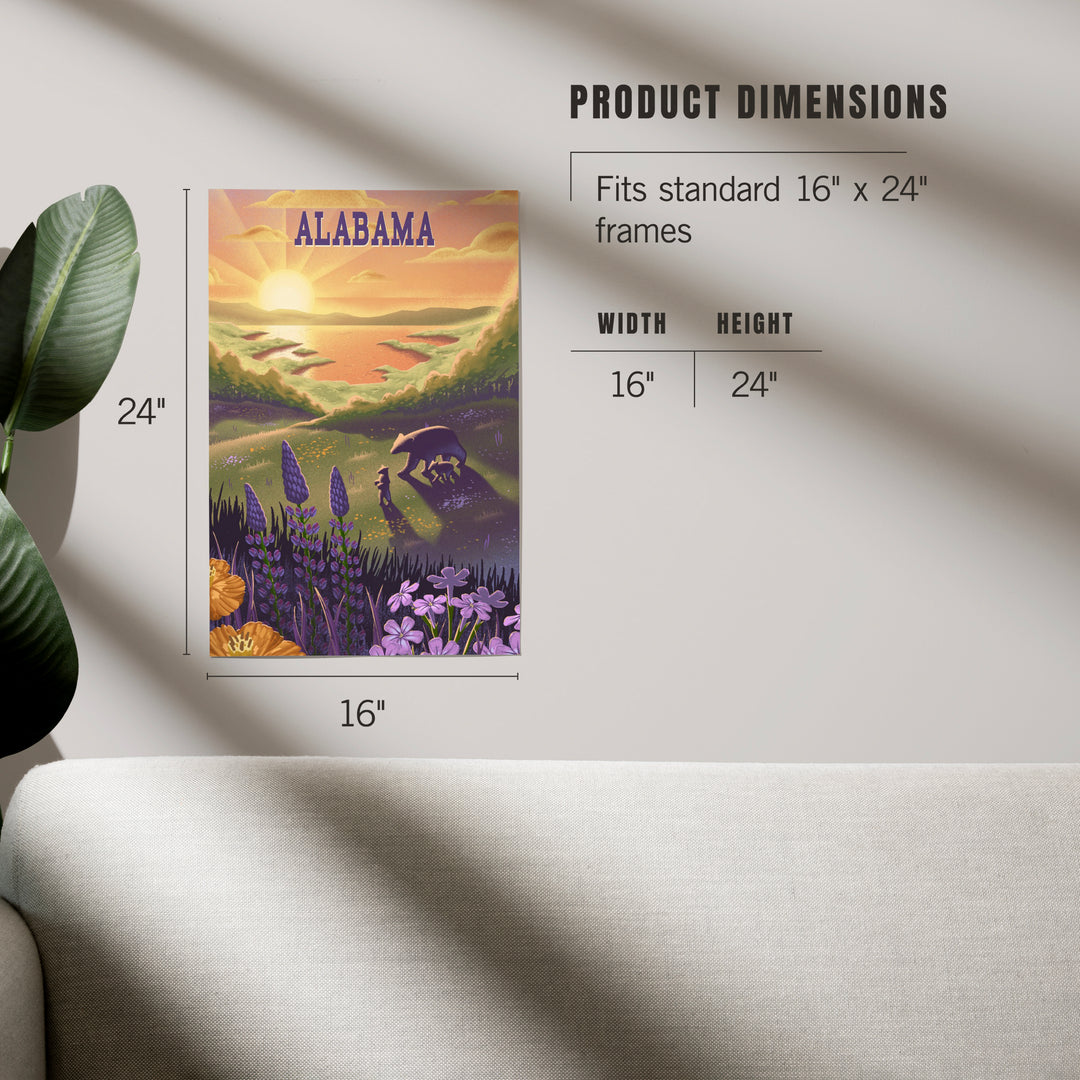 Alabama, Lithograph, Bear and Spring Flowers, Lake, Art & Giclee Prints