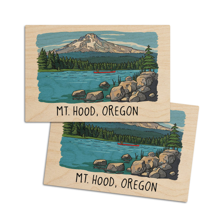 Mount Hood, Oregon, River & Mountain, Line Drawing, Lantern Press Artwork, Wood Signs and Postcards