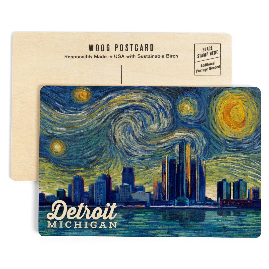 Detroit, Michigan, Starry Night Series, Wood Sign and Postcards