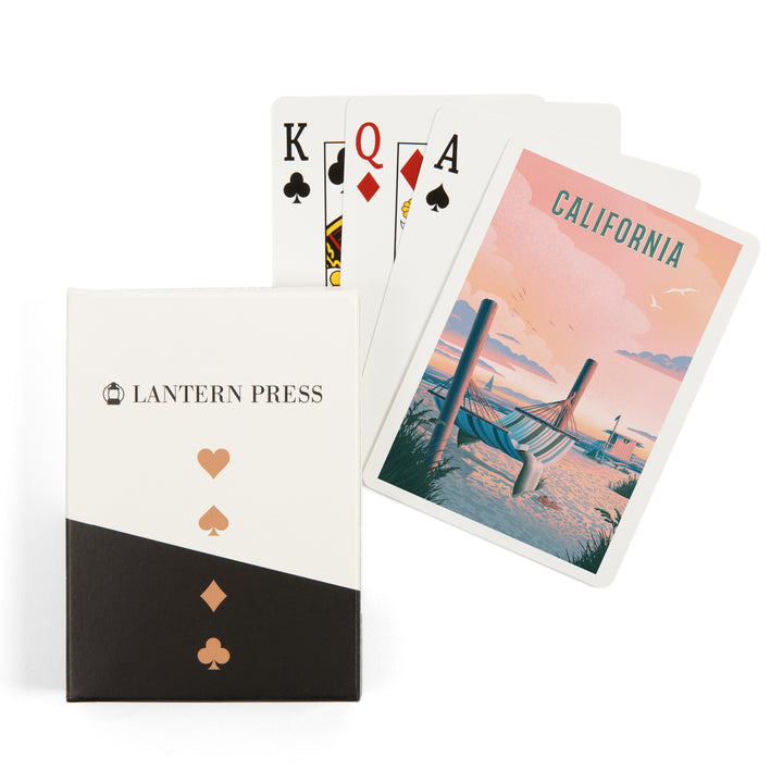 Playing Cards, California, Lithograph, Salt Air, No Cares, Hammock on Beach, 52 Card Deck with Jokers in Box, Unique Art