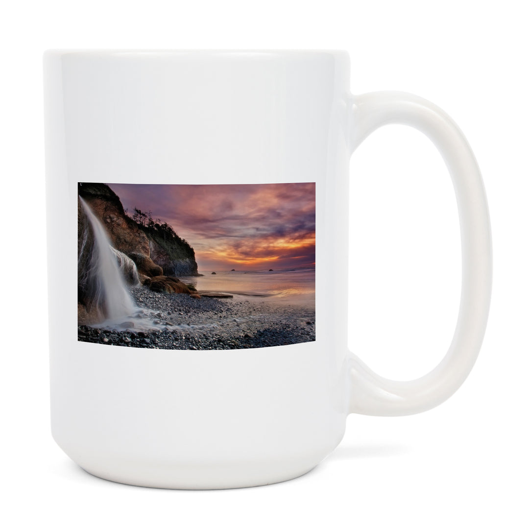 Hug Point, Oregon, Sunset, Waterfall, Lantern Press Photography, Ceramic Mug