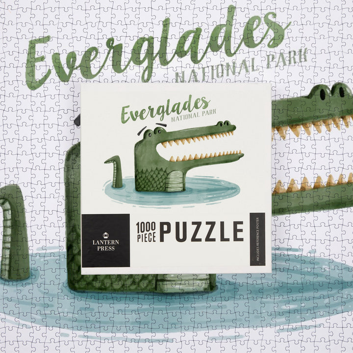 Everglades National Park, Florida, Alligator, Watercolor, Jigsaw Puzzle