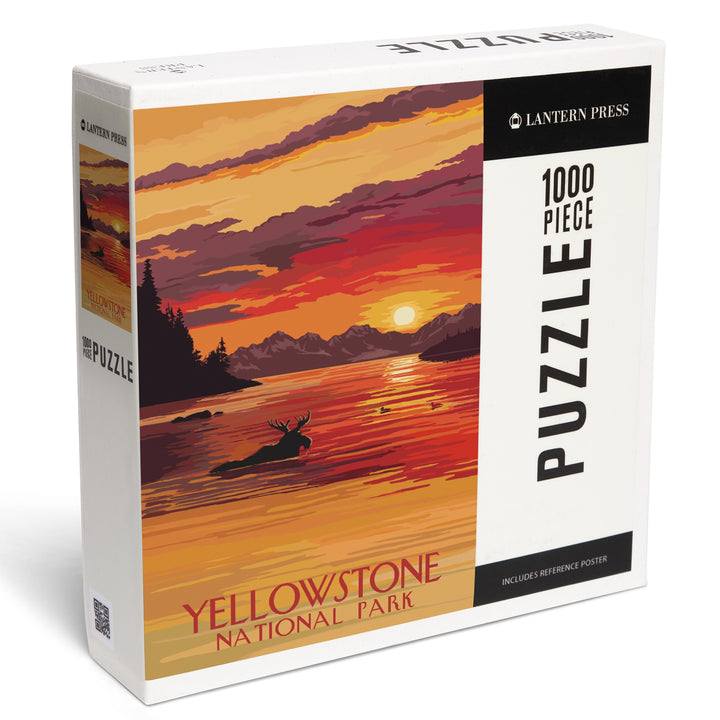 Yellowstone National Park, Montana, Painterly, Moose at Sunset, Jigsaw Puzzle