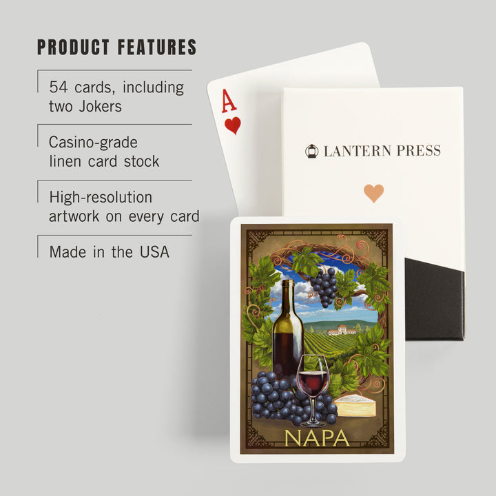 Playing Cards, Napa, California, Pinot Noir Vineyard Scene, 52 Card Deck with Jokers in Box, Unique Art