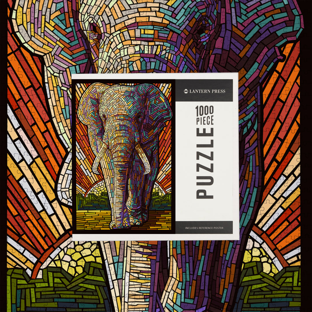 African Elephant, Paper Mosaic, Jigsaw Puzzle Puzzle Lantern Press 