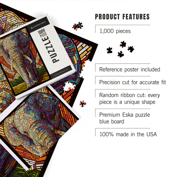 African Elephant, Paper Mosaic, Jigsaw Puzzle Puzzle Lantern Press 
