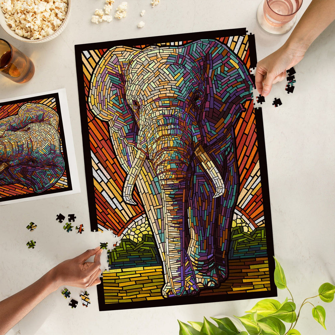 African Elephant, Paper Mosaic, Jigsaw Puzzle Puzzle Lantern Press 