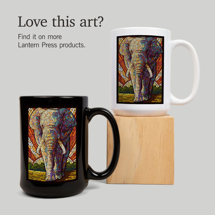 African Elephant, Paper Mosaic, Lantern Press Artwork, Ceramic Mug Mugs Lantern Press 