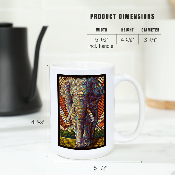 African Elephant, Paper Mosaic, Lantern Press Artwork, Ceramic Mug Mugs Lantern Press 