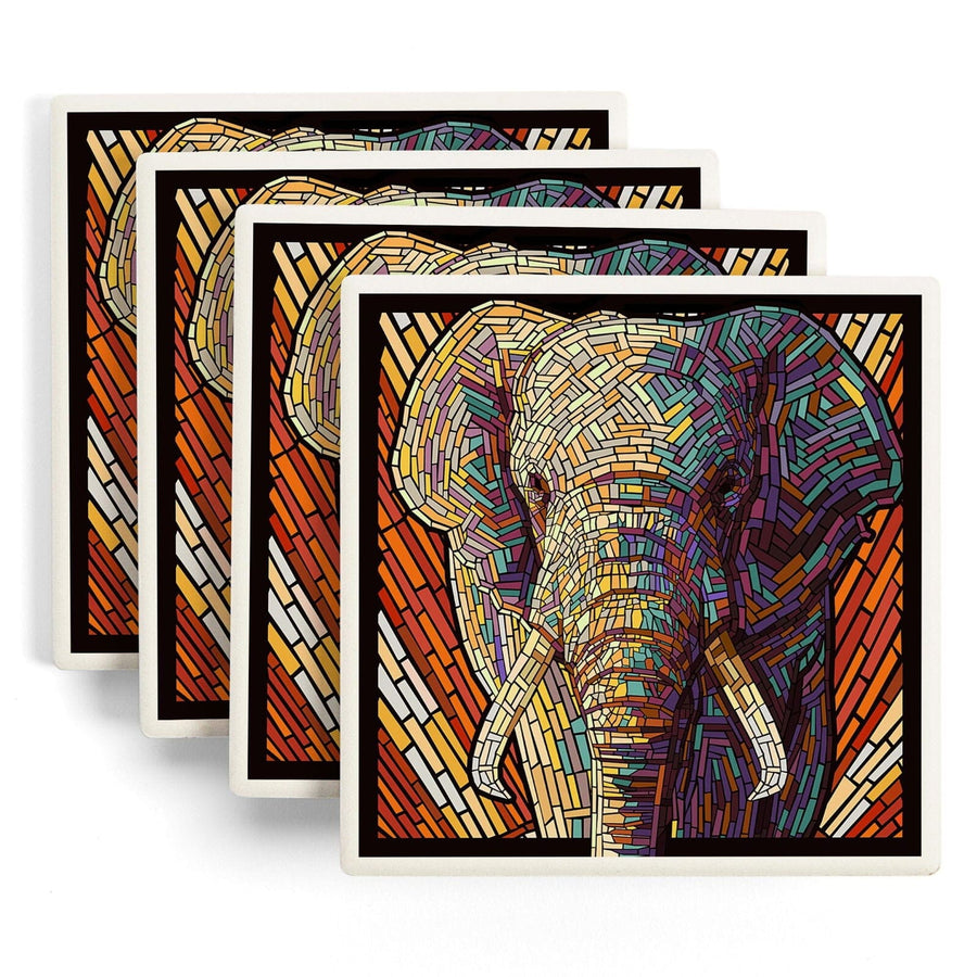 African Elephant, Paper Mosaic, Lantern Press Artwork, Coaster Set Coasters Lantern Press 