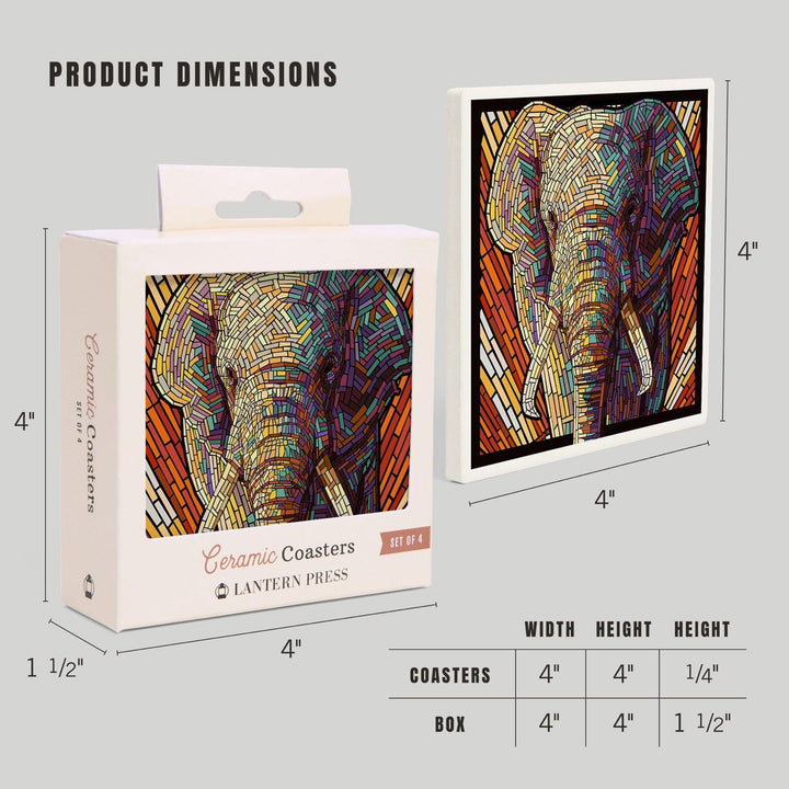 African Elephant, Paper Mosaic, Lantern Press Artwork, Coaster Set Coasters Lantern Press 