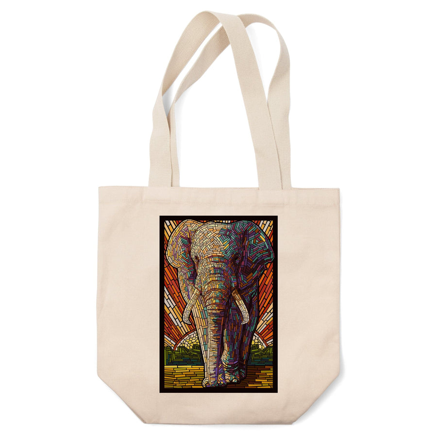 African Elephant, Paper Mosaic, Lantern Press Artwork, Tote Bag Totes Lantern Press 