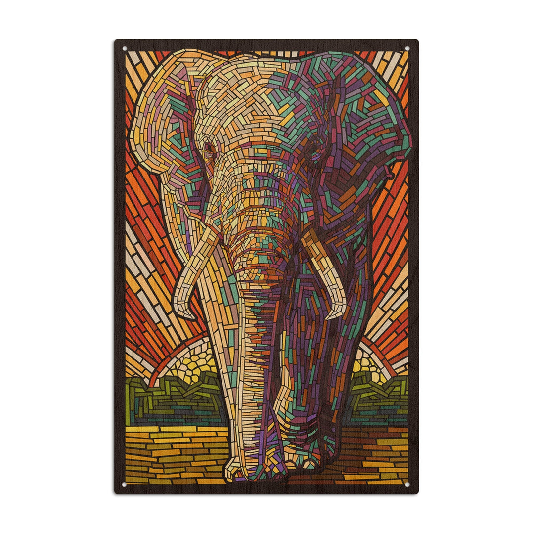 African Elephant, Paper Mosaic, Lantern Press Artwork, Wood Signs and Postcards Wood Lantern Press 10 x 15 Wood Sign 