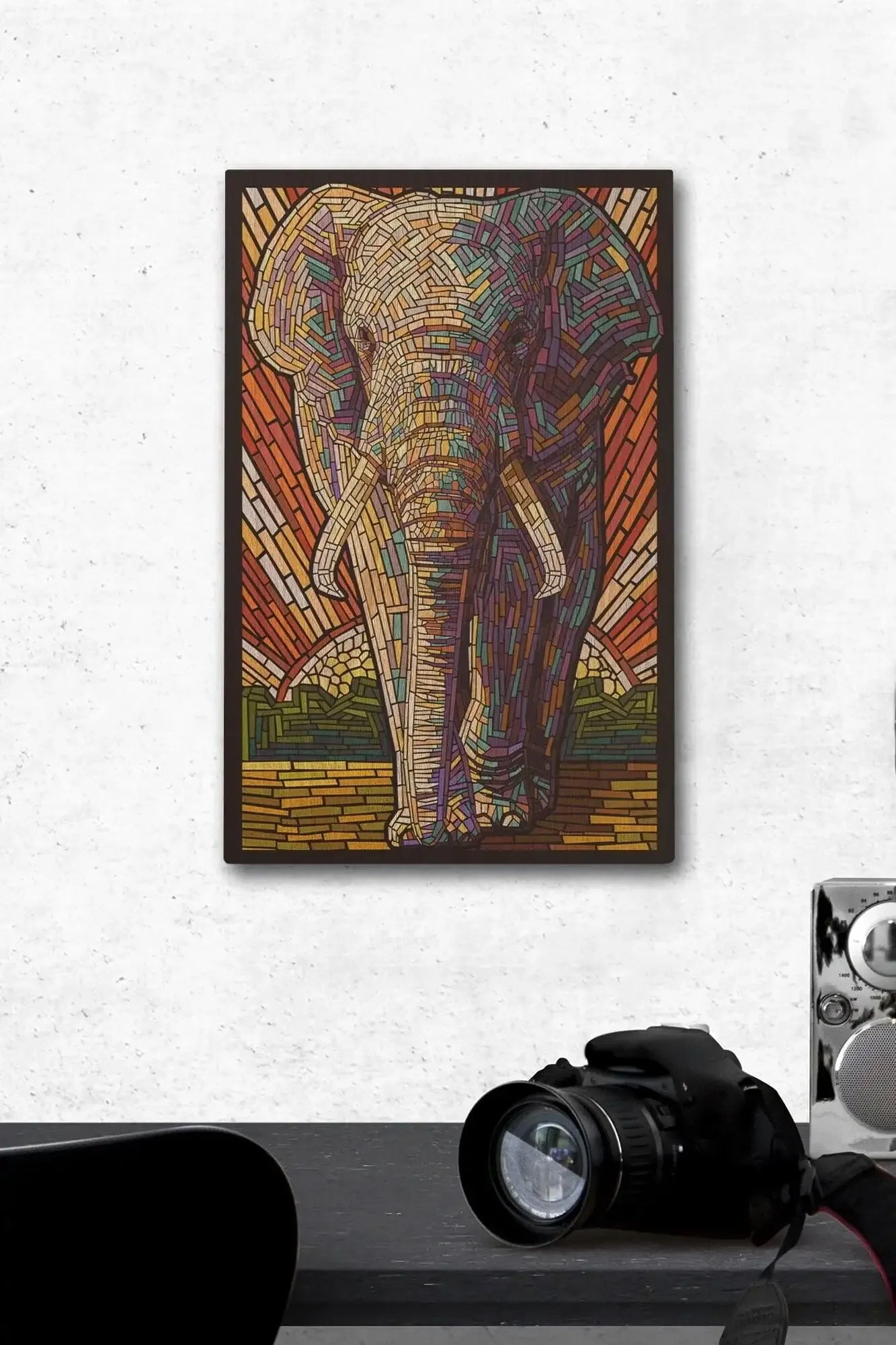 African Elephant, Paper Mosaic, Lantern Press Artwork wood signs