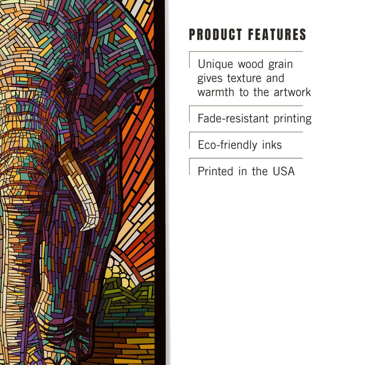 African Elephant, Paper Mosaic, Lantern Press Artwork, Wood Signs and Postcards Wood Lantern Press 