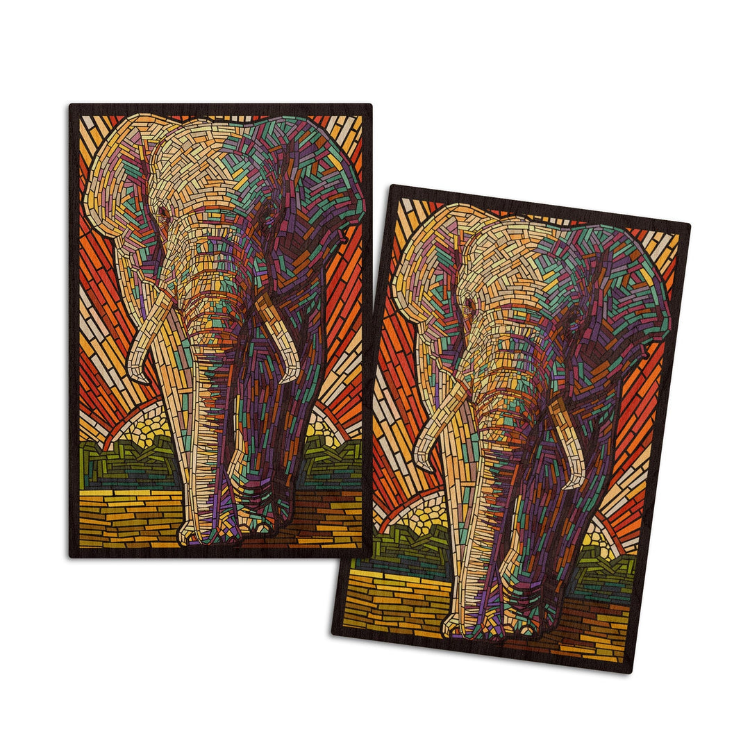 African Elephant, Paper Mosaic, Lantern Press Artwork, Wood Signs and Postcards Wood Lantern Press 4x6 Wood Postcard Set 