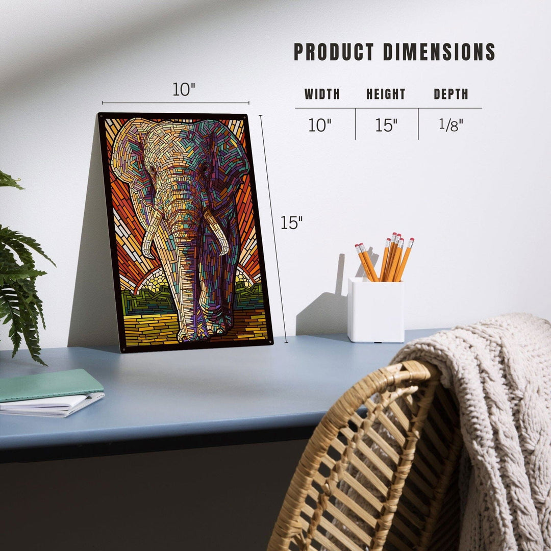 African Elephant, Paper Mosaic, Lantern Press Artwork, Wood Signs and Postcards Wood Lantern Press 