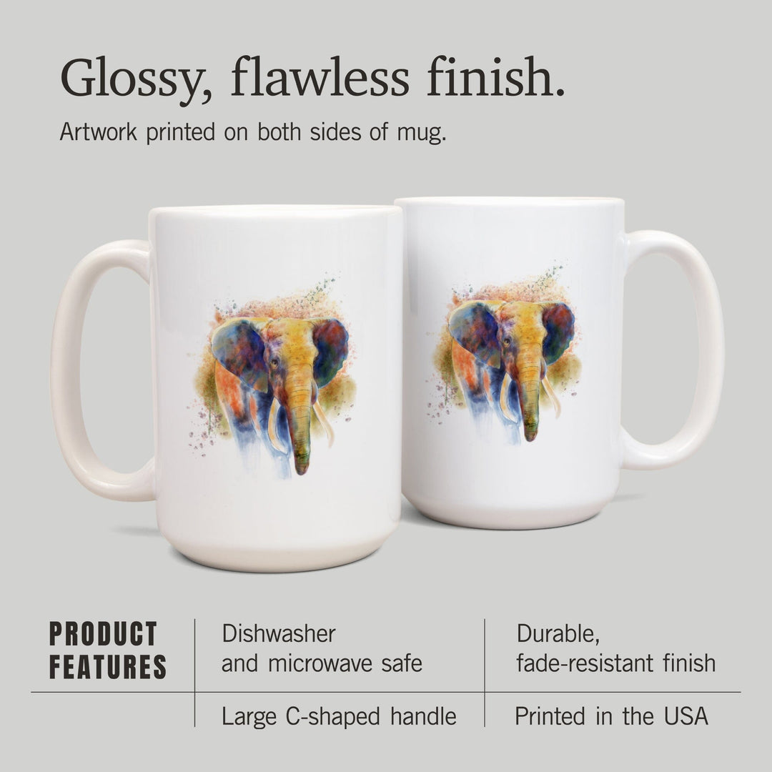 African Elephant, Watercolor, Lantern Press Artwork, Ceramic Mug Mugs Lantern Press 