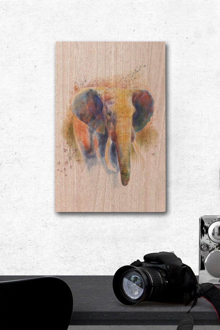 African Elephant, Watercolor, Lantern Press Artwork, Wood Signs and Postcards Wood Lantern Press 12 x 18 Wood Gallery Print 