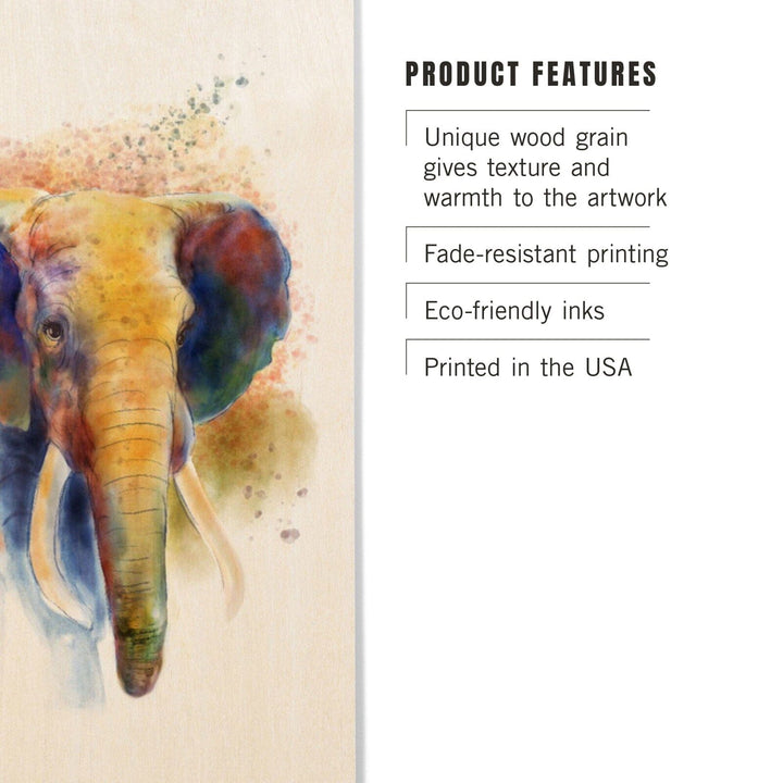 African Elephant, Watercolor, Lantern Press Artwork, Wood Signs and Postcards Wood Lantern Press 