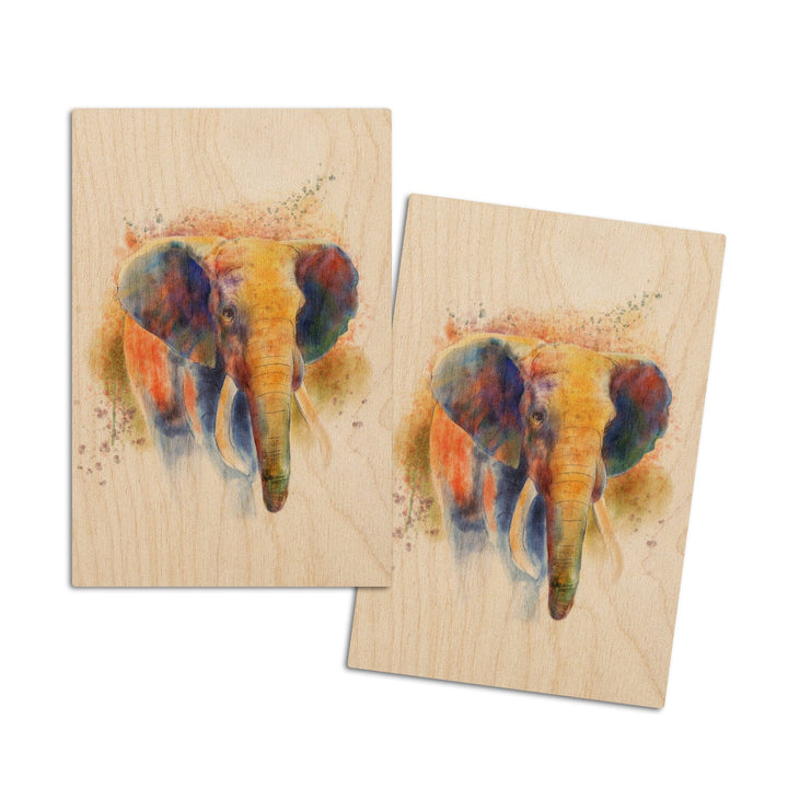 African Elephant, Watercolor, Lantern Press Artwork, Wood Signs and Postcards Wood Lantern Press 4x6 Wood Postcard Set 