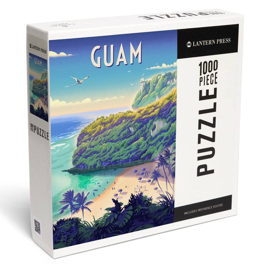 Agana, Guam, Lithograph, Beach Cove, Jigsaw Puzzle Puzzle Lantern Press 