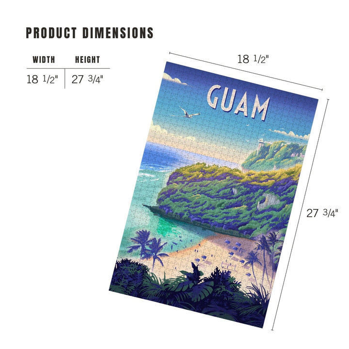 Agana, Guam, Lithograph, Beach Cove, Jigsaw Puzzle Puzzle Lantern Press 