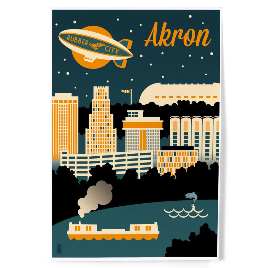 Akron, Ohio, Retro Skyline, Art & Giclee Prints Art Lantern Press 