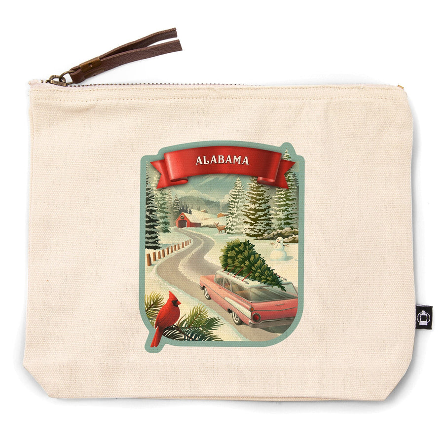 Alabama, Christmas Holiday Tradition,, Organic Cotton Zipper Pouch, Go Bag Go Bag Lantern Press 