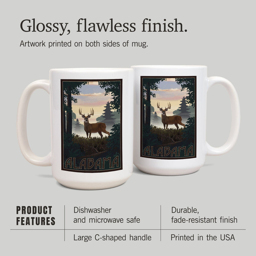 Alabama, Deer & Sunrise, Lantern Press Artwork, Ceramic Mug Mugs Lantern Press 