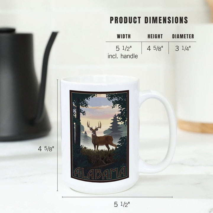 Alabama, Deer & Sunrise, Lantern Press Artwork, Ceramic Mug Mugs Lantern Press 