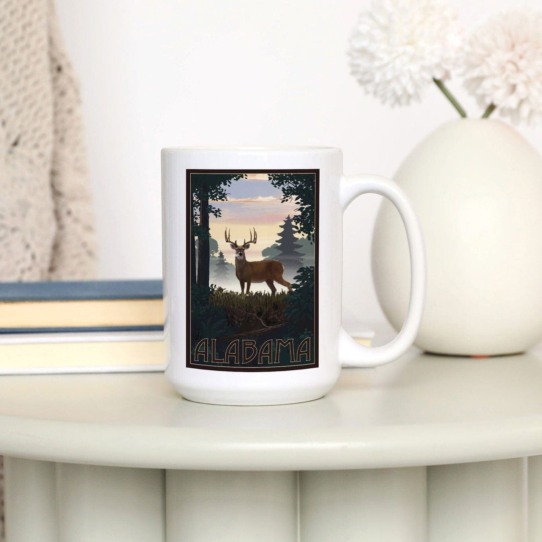 Alabama, Deer & Sunrise, Lantern Press Artwork, Ceramic Mug Mugs Lantern Press 