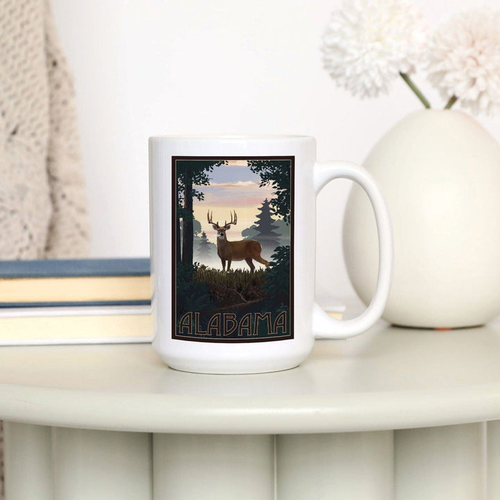 Alabama, Deer & Sunrise, Lantern Press Artwork, Ceramic Mug Mugs Lantern Press 
