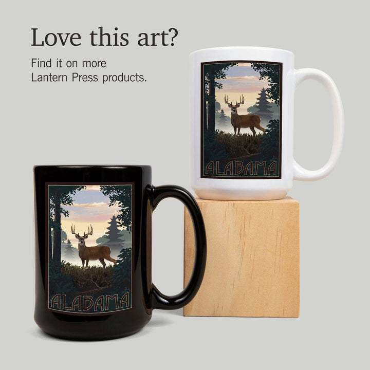 Alabama, Deer & Sunrise, Lantern Press Artwork, Ceramic Mug Mugs Lantern Press 