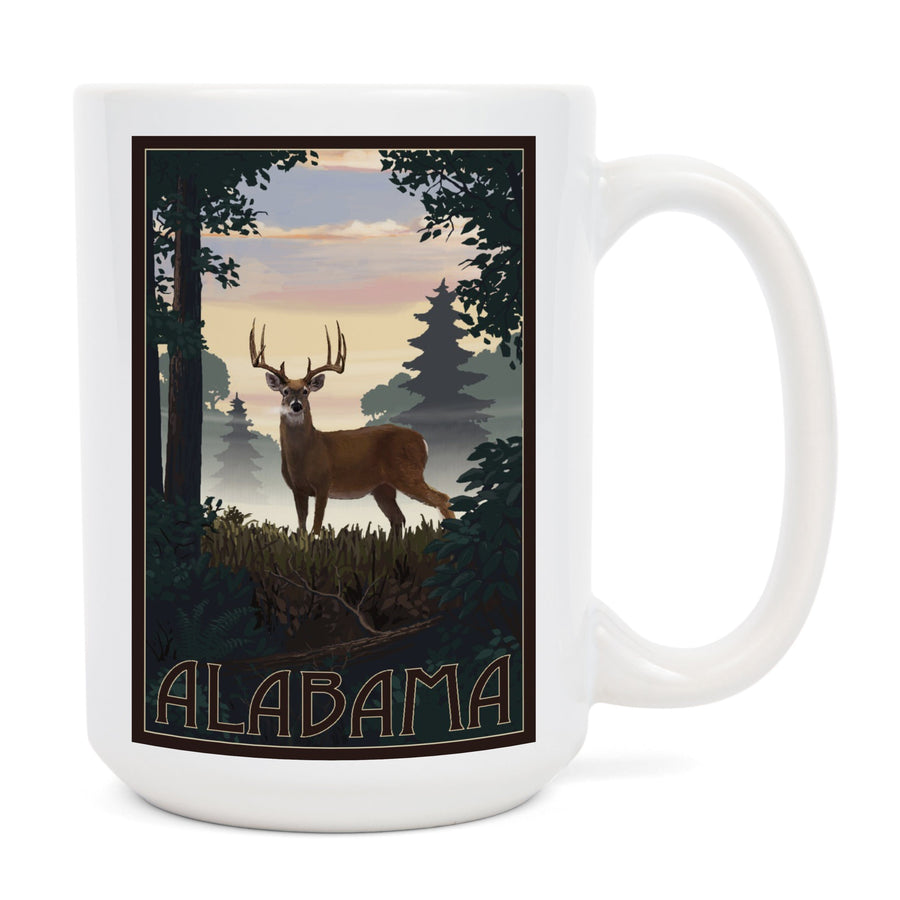 Alabama, Deer & Sunrise, Lantern Press Artwork, Ceramic Mug Mugs Lantern Press 