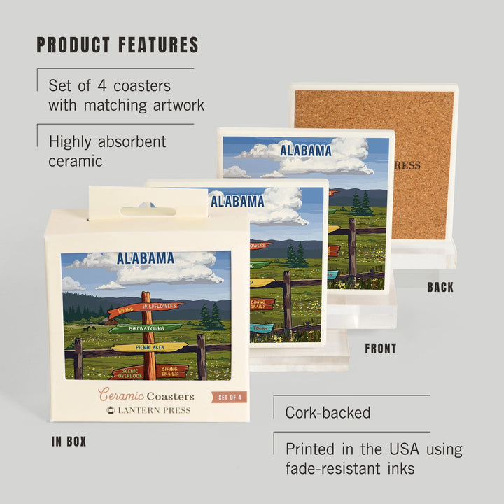 Alabama, Signpost, Meadow, Coasters Coasters Lantern Press 