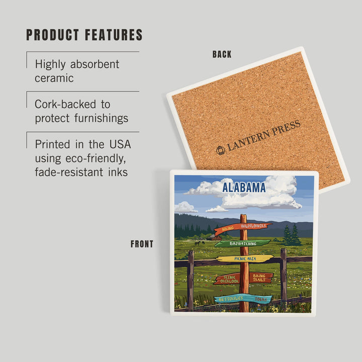 Alabama, Signpost, Meadow, Coasters Coasters Lantern Press 